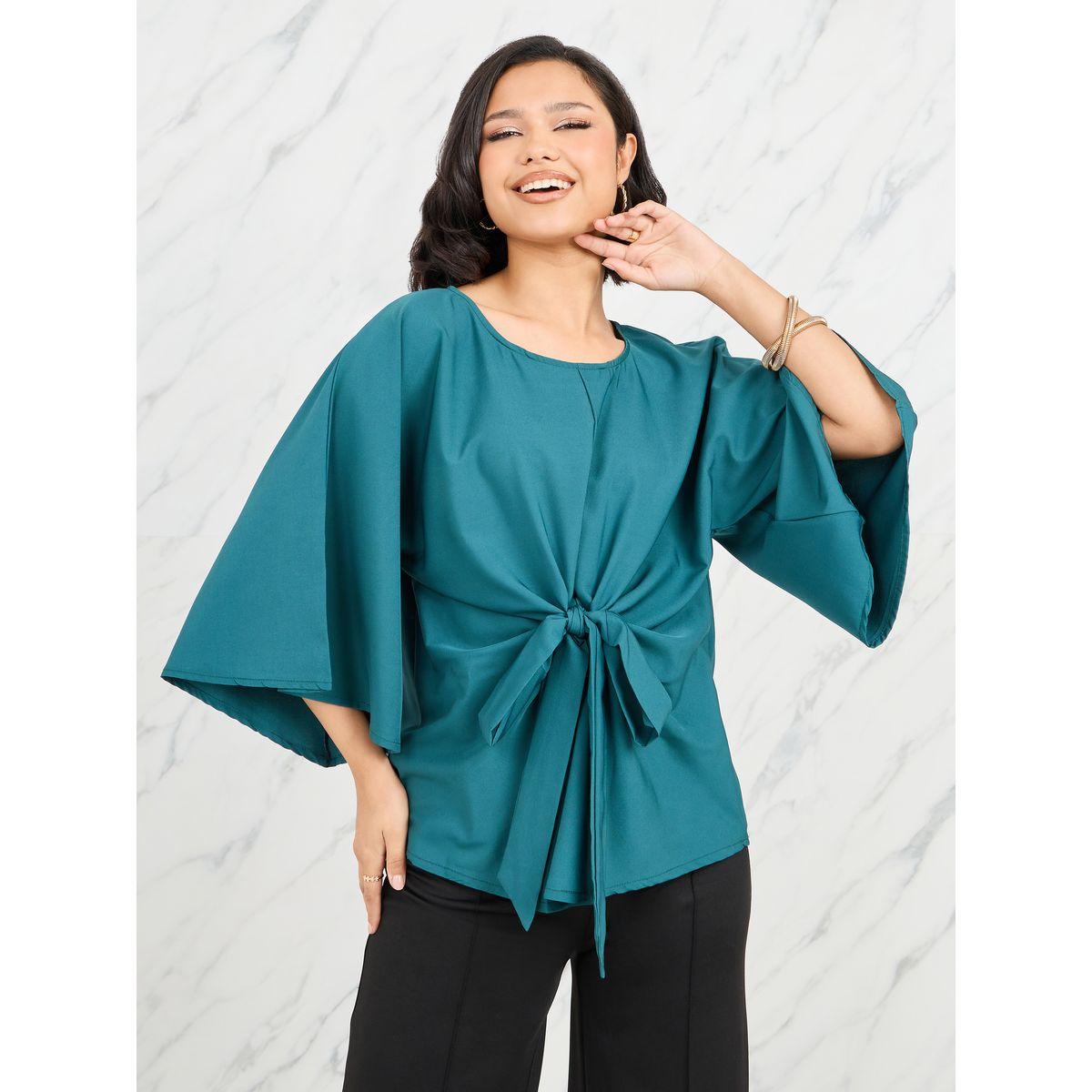 Styli Front Tie Up Detail Bell Sleeves Blouse-women-clothing-shirtsandblouses-blouses-image-1