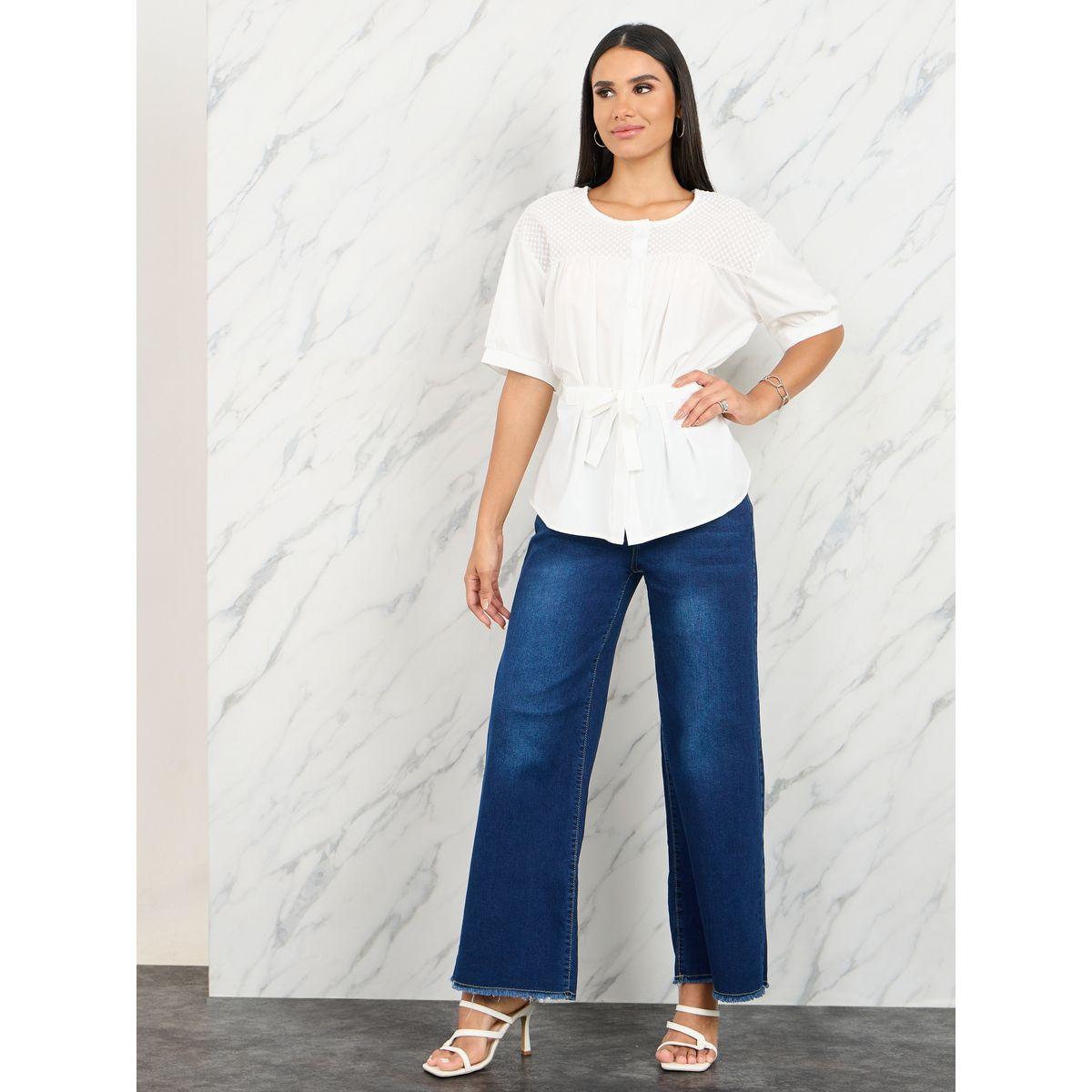 بلوزة باكمام قصيرة وتفاصيل نقاط مُحاكة-women-clothing-shirtsandblouses-blouses-image-2