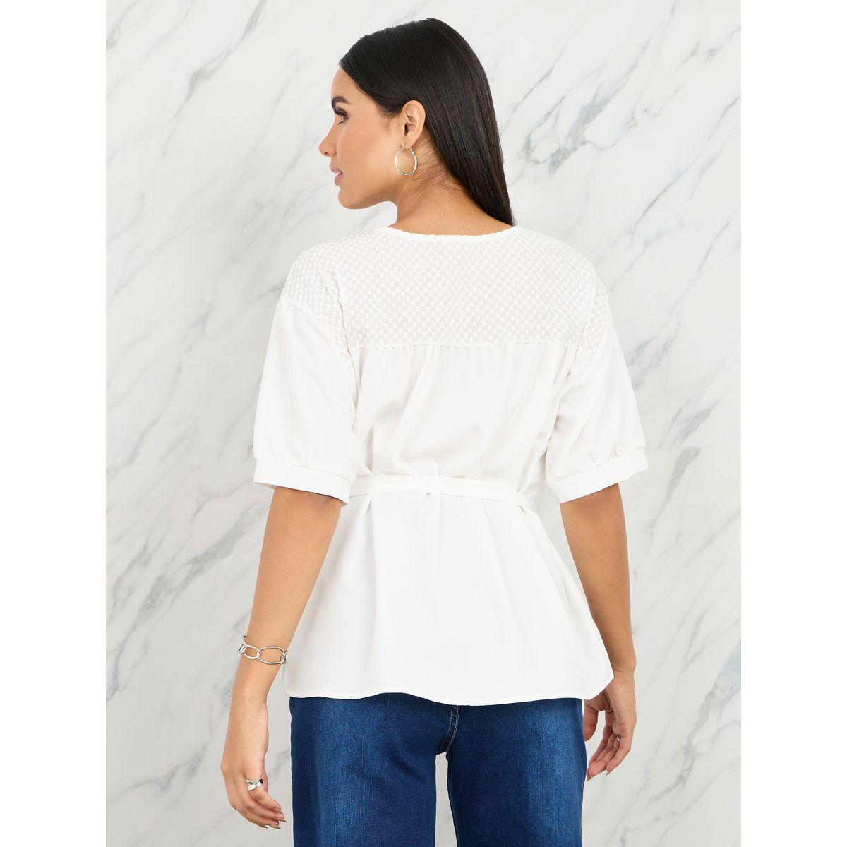 بلوزة باكمام قصيرة وتفاصيل نقاط مُحاكة-women-clothing-shirtsandblouses-blouses-image-4