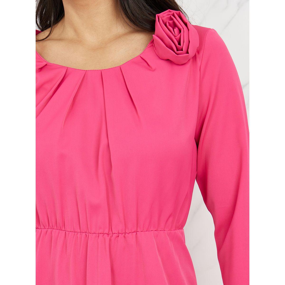 فستان طويل بكسرات مع زهرة كورساج-women-clothing-dresses-image-3