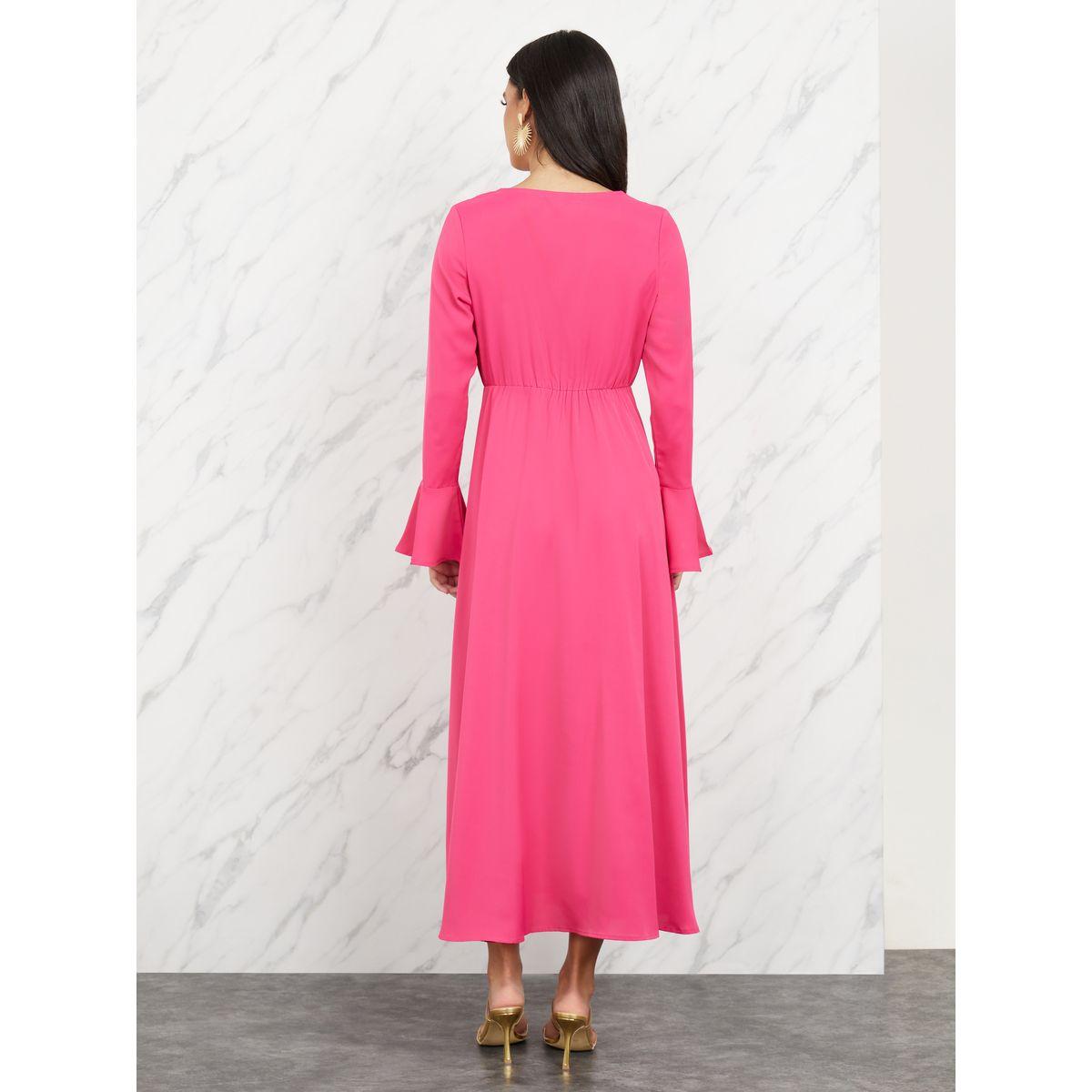 Styli Pleated Floral Corsage Detail A-Line Maxi Dress-women-clothing-dresses-image-4