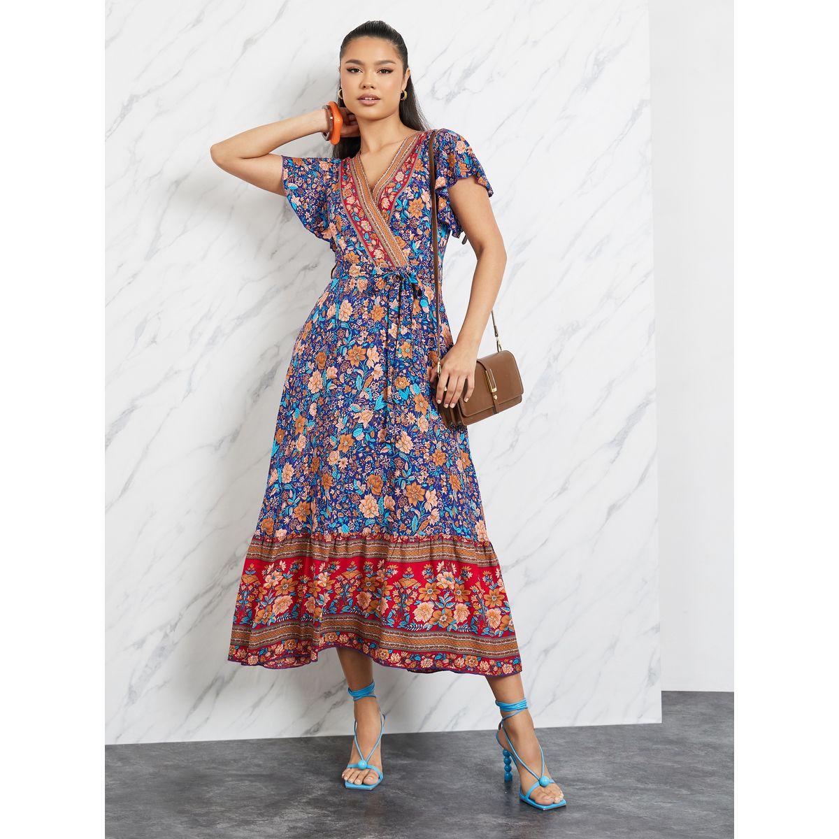 فستان ميدي مطبع بزهور وتفاصيل كشكش-women-clothing-dresses-image-1