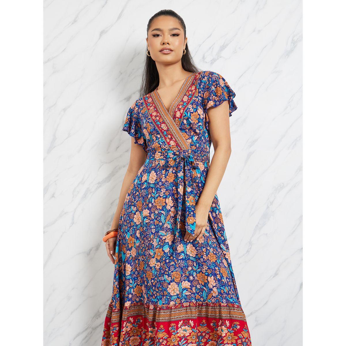 Styli Floral Print Ruffle Sleeves A-Line Midi Dress-women-clothing-dresses-image-2
