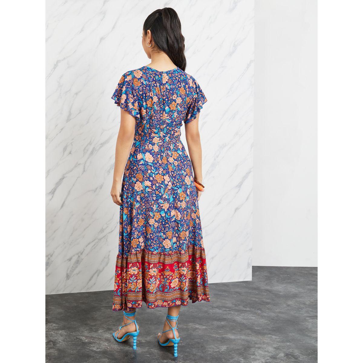 Styli Floral Print Ruffle Sleeves A-Line Midi Dress-women-clothing-dresses-image-4