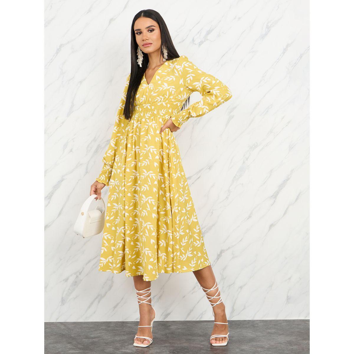 Styli Floral Print Cuffed Sleeve A-Line Midi Dress-women-clothing-dresses-image-1