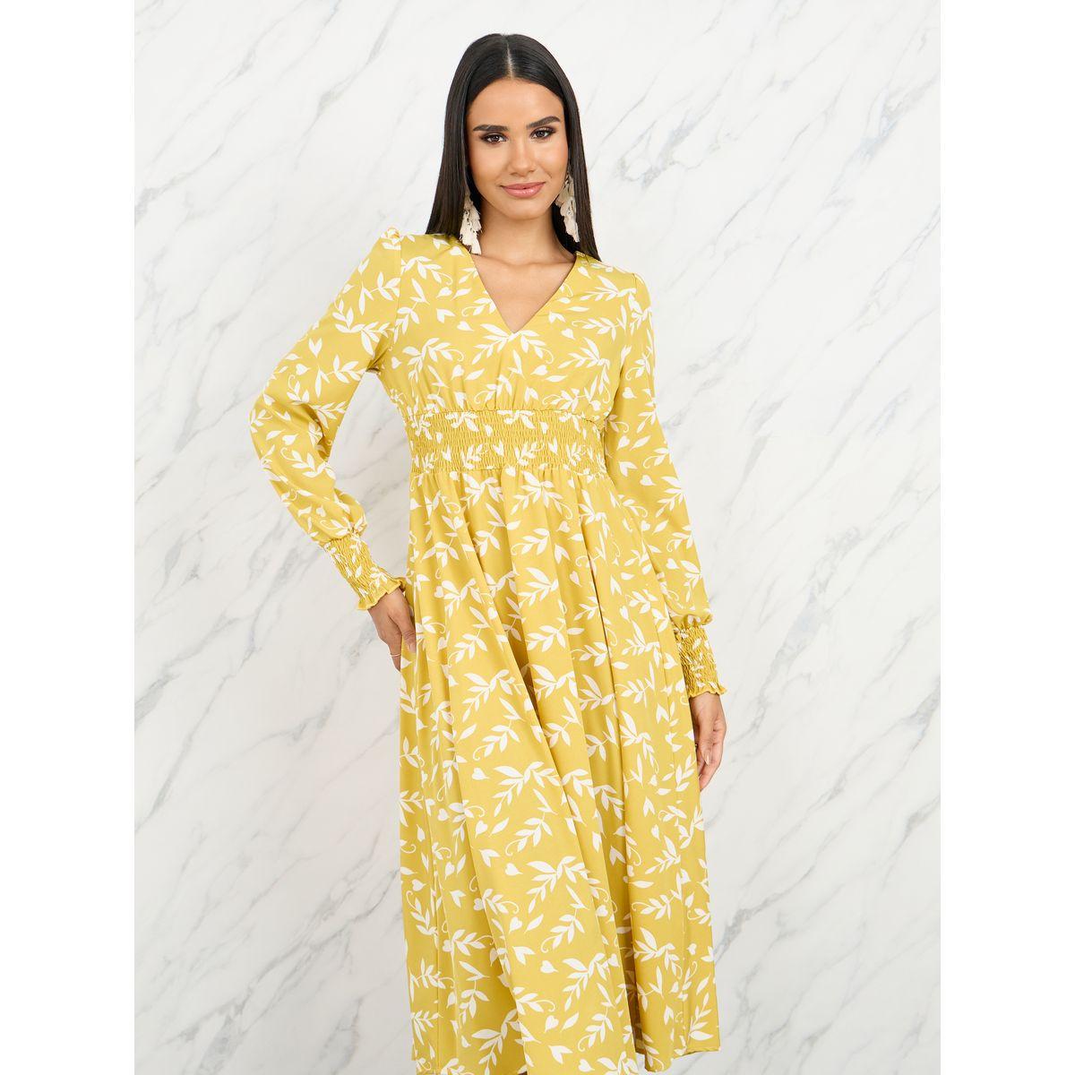 Styli Floral Print Cuffed Sleeve A-Line Midi Dress-women-clothing-dresses-image-2