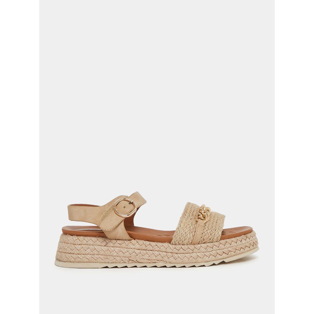 Styli Metal Chain Accent Flat Sandals with Buckle Closure-women-shoes-sandals-flats-image-2