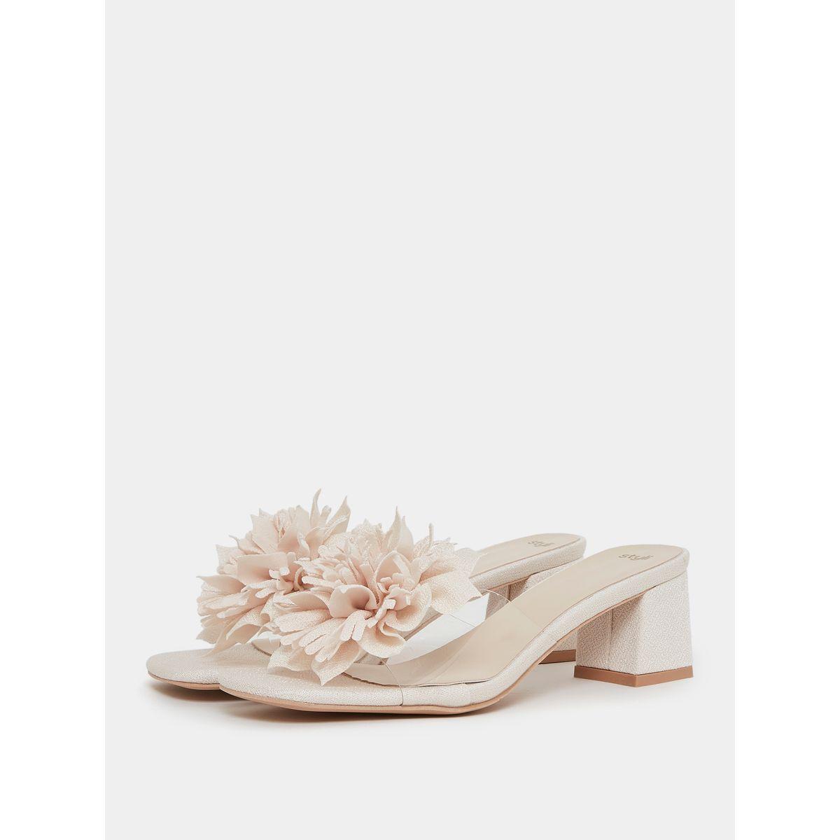 Styli Floral Applique Detail Slip On Block Heel Sandals-women-shoes-heels-image-3
