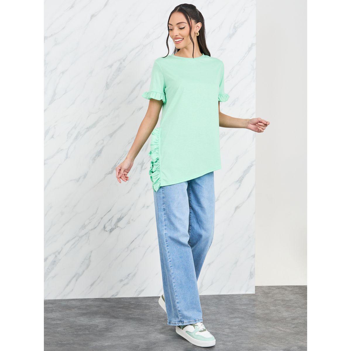 تيشيرت سادة واسع بتفاصيل كشكش-women-clothing-tshirts-image-2