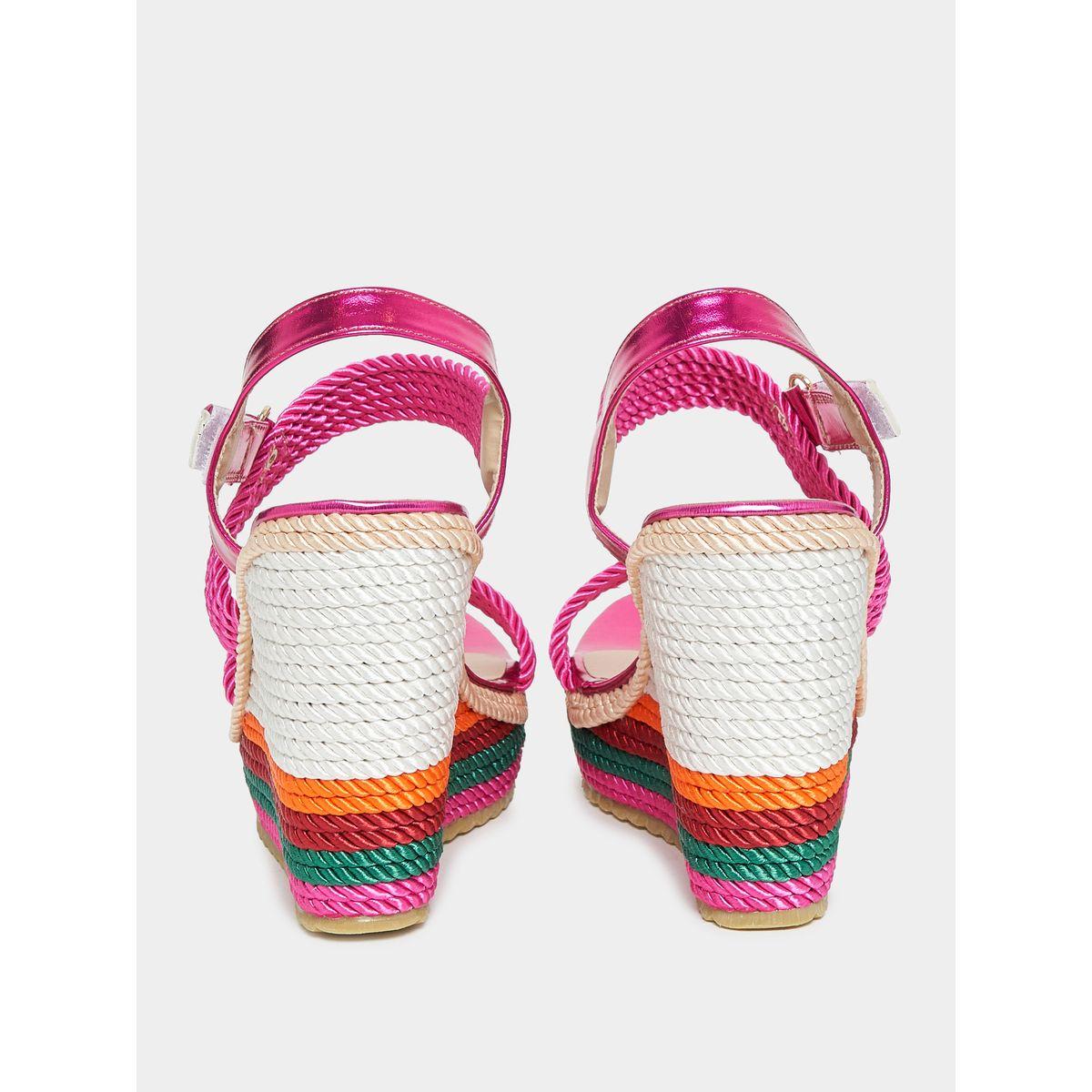 Styli Robe Texture Ankle Strap Wedge Heel Sandals-women-shoes-heels-image-3