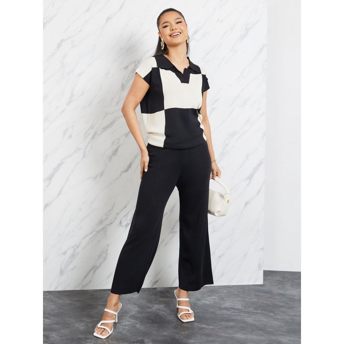 Styli Colorblock Knit Top & Straight Leg Pants Set-women-clothing-coordsets-image-1