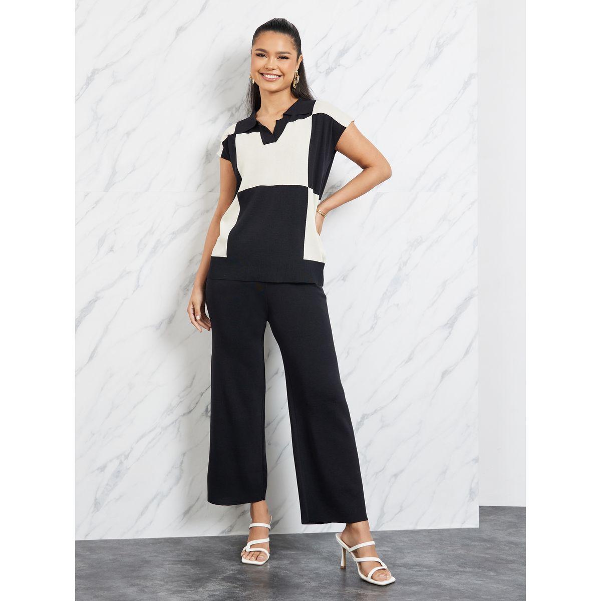 Styli Colorblock Knit Top & Straight Leg Pants Set-women-clothing-coordsets-image-2