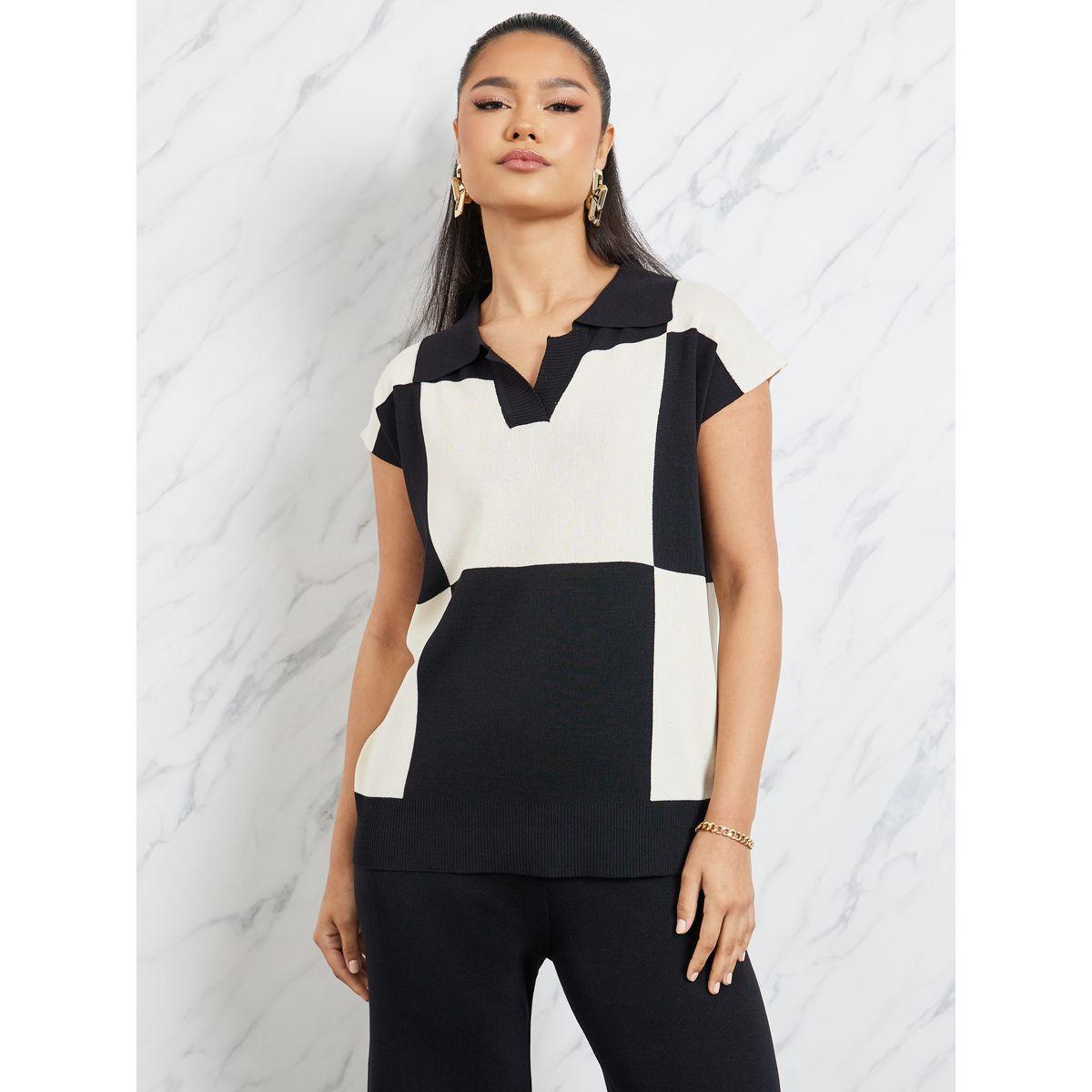 مجموعة من بنطال وبلوزة بنمط كتل الالوان-women-clothing-coordsets-image-3