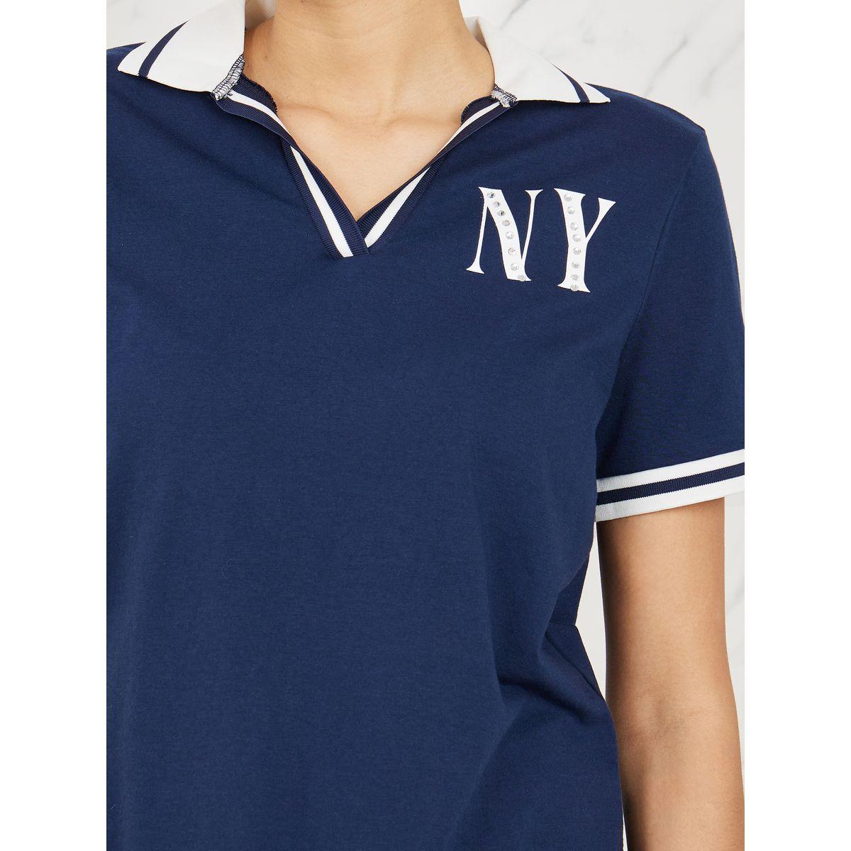 تيشيرت بياقة بولو مزين بحجر الراين-women-clothing-tshirts-image-3