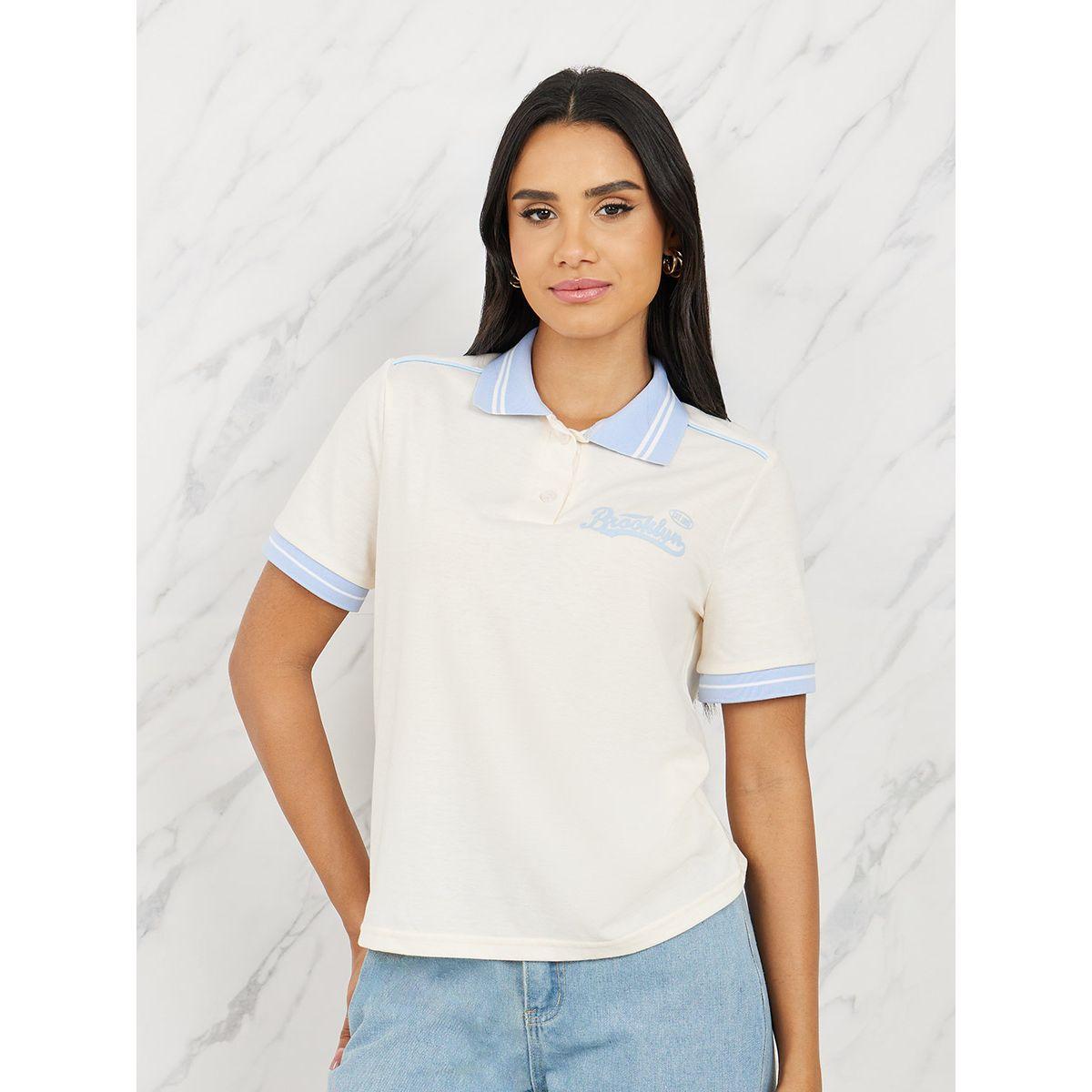 Styli Brooklyn Embroidered Contrast Trim Polo-women-clothing-tshirts-image-1