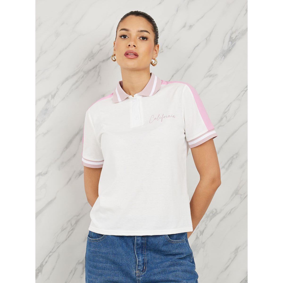 Styli Regular Fit California Print Contrast Trim Polo  T-shirt-women-clothing-tshirts-image-1