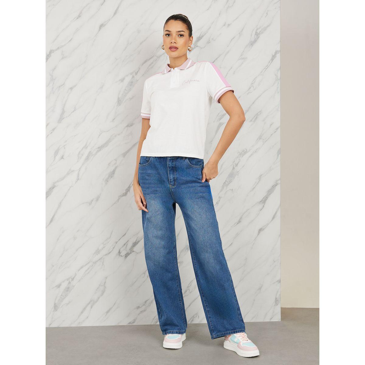 تيشيرت بولو بقصة عادية وطبعة كتابة-women-clothing-tshirts-image-2