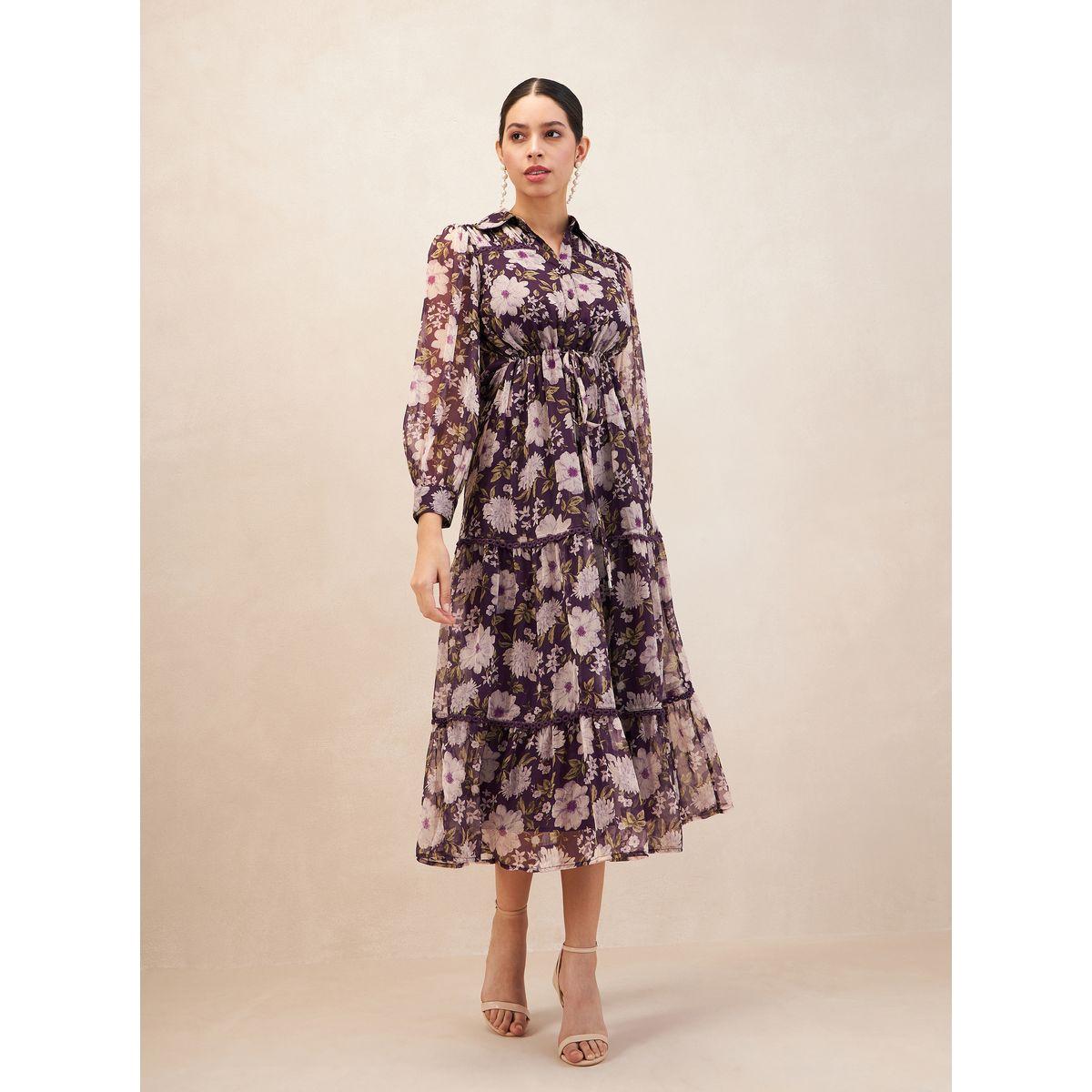 Femmella X Styli  Floral Print Lace Detail Tiered Shirt Midi Dress-women-clothing-dresses-image-1