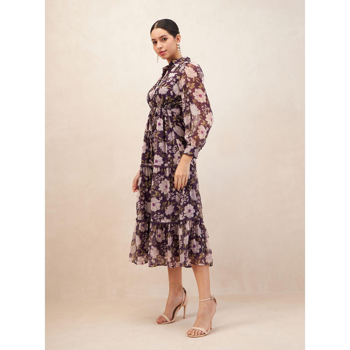 Femmella X Styli  Floral Print Lace Detail Tiered Shirt Midi Dress-women-clothing-dresses-image-2