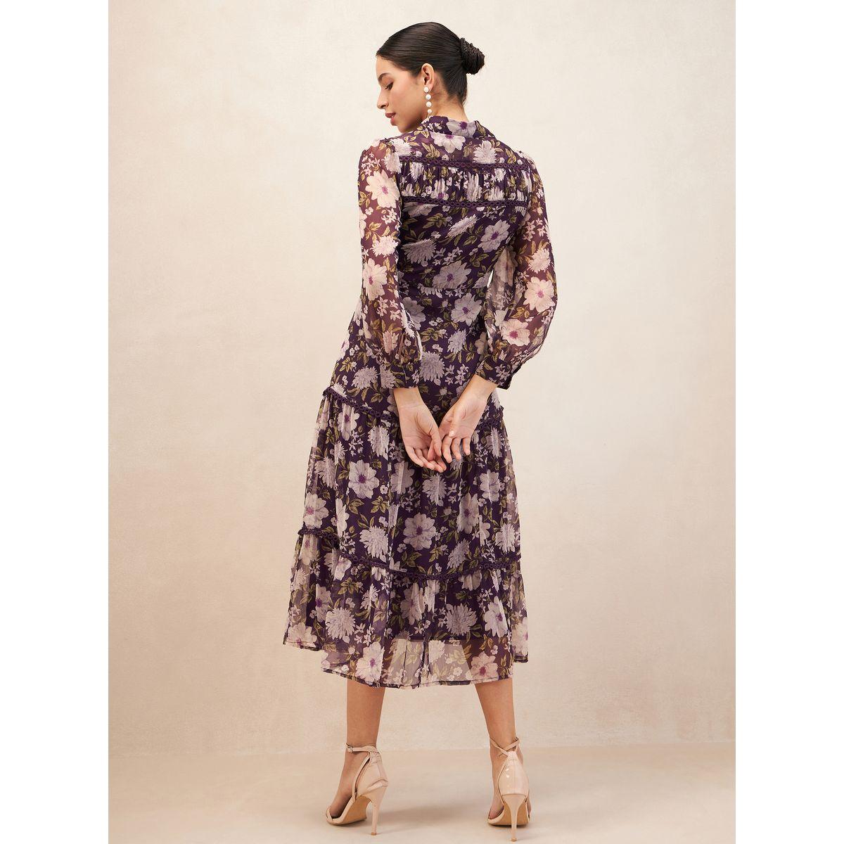 Femmella X Styli  Floral Print Lace Detail Tiered Shirt Midi Dress-women-clothing-dresses-image-4