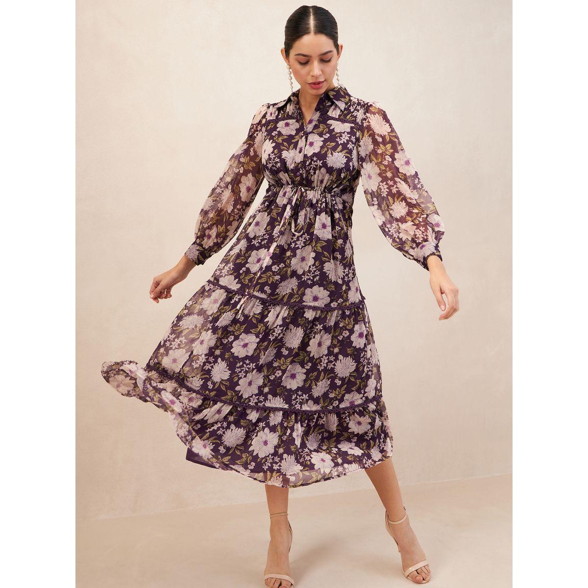 Femmella X Styli  Floral Print Lace Detail Tiered Shirt Midi Dress-women-clothing-dresses-image-5