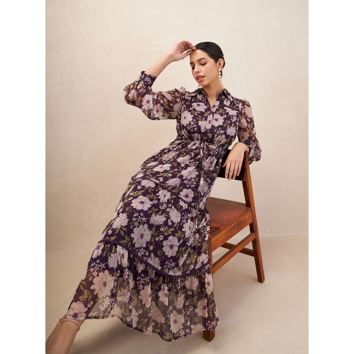 Femmella X Styli  Floral Print Lace Detail Tiered Shirt Midi Dress-women-clothing-dresses-image-6