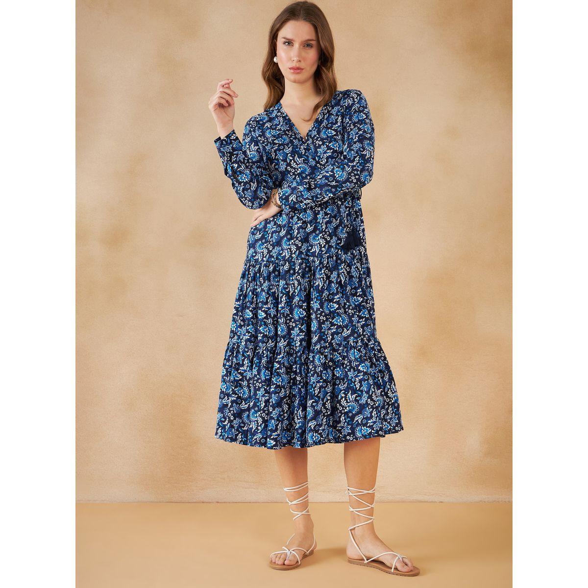 فستان ميدي بطبعة زهور ونمط لف مع كسرات فِميلا × ستايلي-women-clothing-dresses-image-1