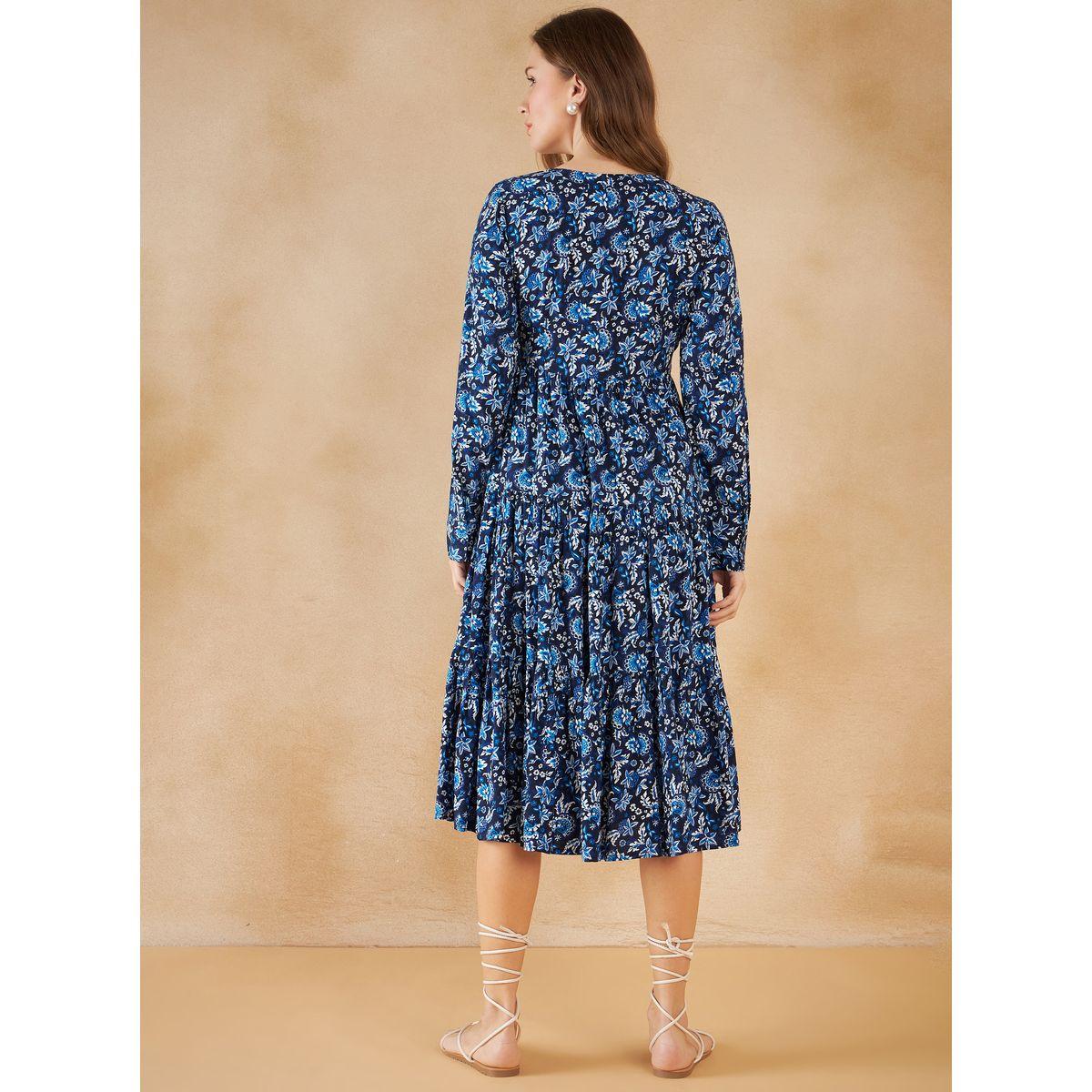 فستان ميدي بطبعة زهور ونمط لف مع كسرات فِميلا × ستايلي-women-clothing-dresses-image-2
