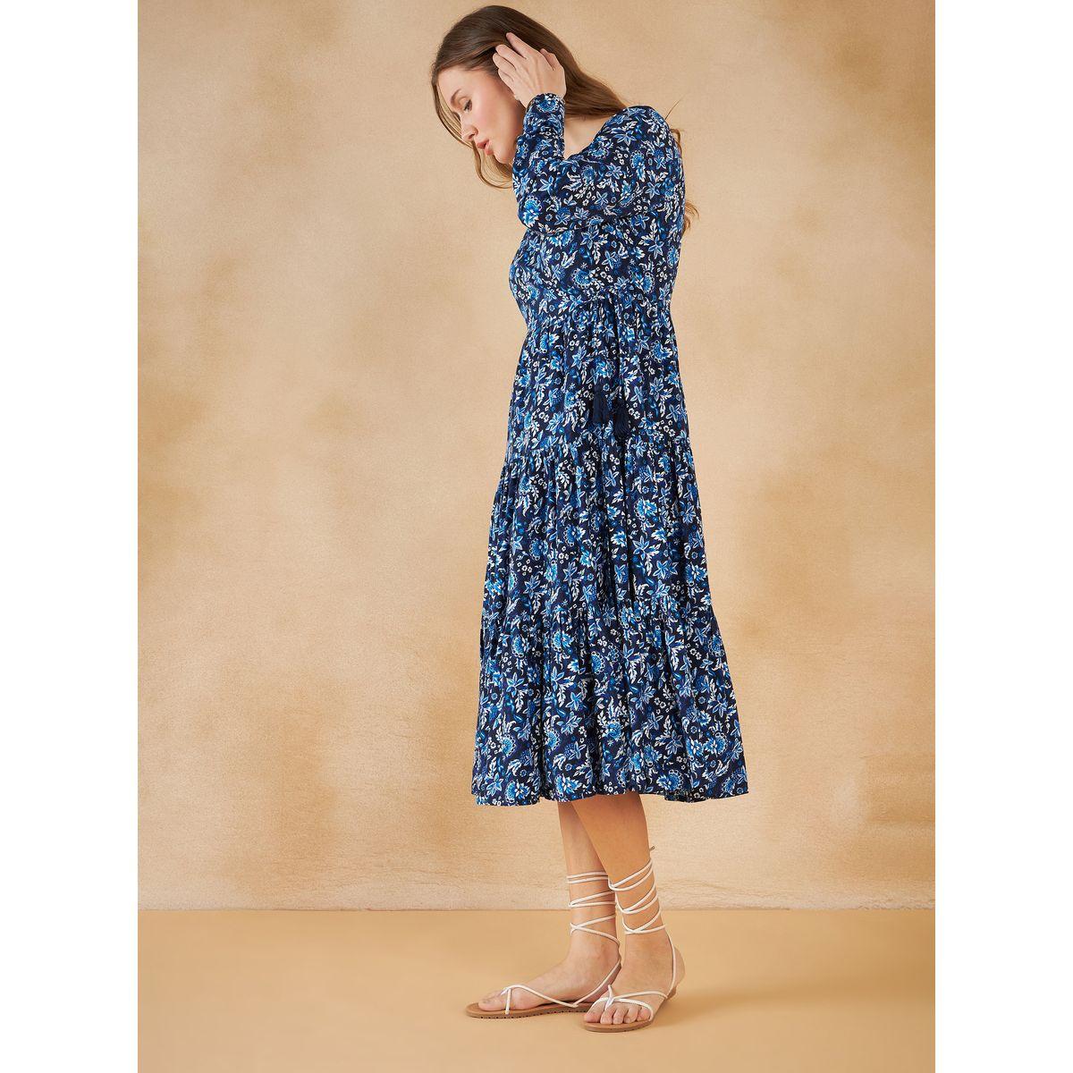 فستان ميدي بطبعة زهور ونمط لف مع كسرات فِميلا × ستايلي-women-clothing-dresses-image-3