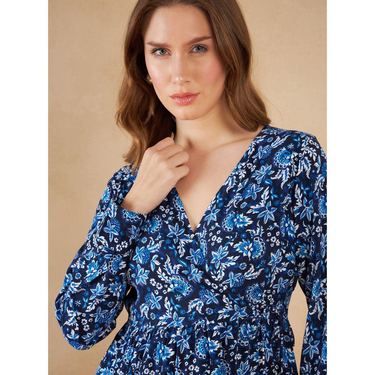 فستان ميدي بطبعة زهور ونمط لف مع كسرات فِميلا × ستايلي-women-clothing-dresses-image-4