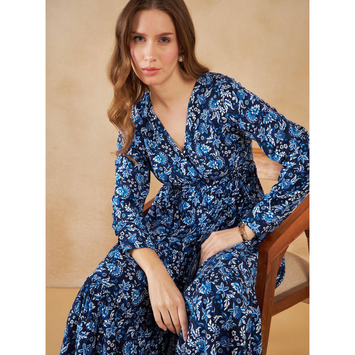 فستان ميدي بطبعة زهور ونمط لف مع كسرات فِميلا × ستايلي-women-clothing-dresses-image-5