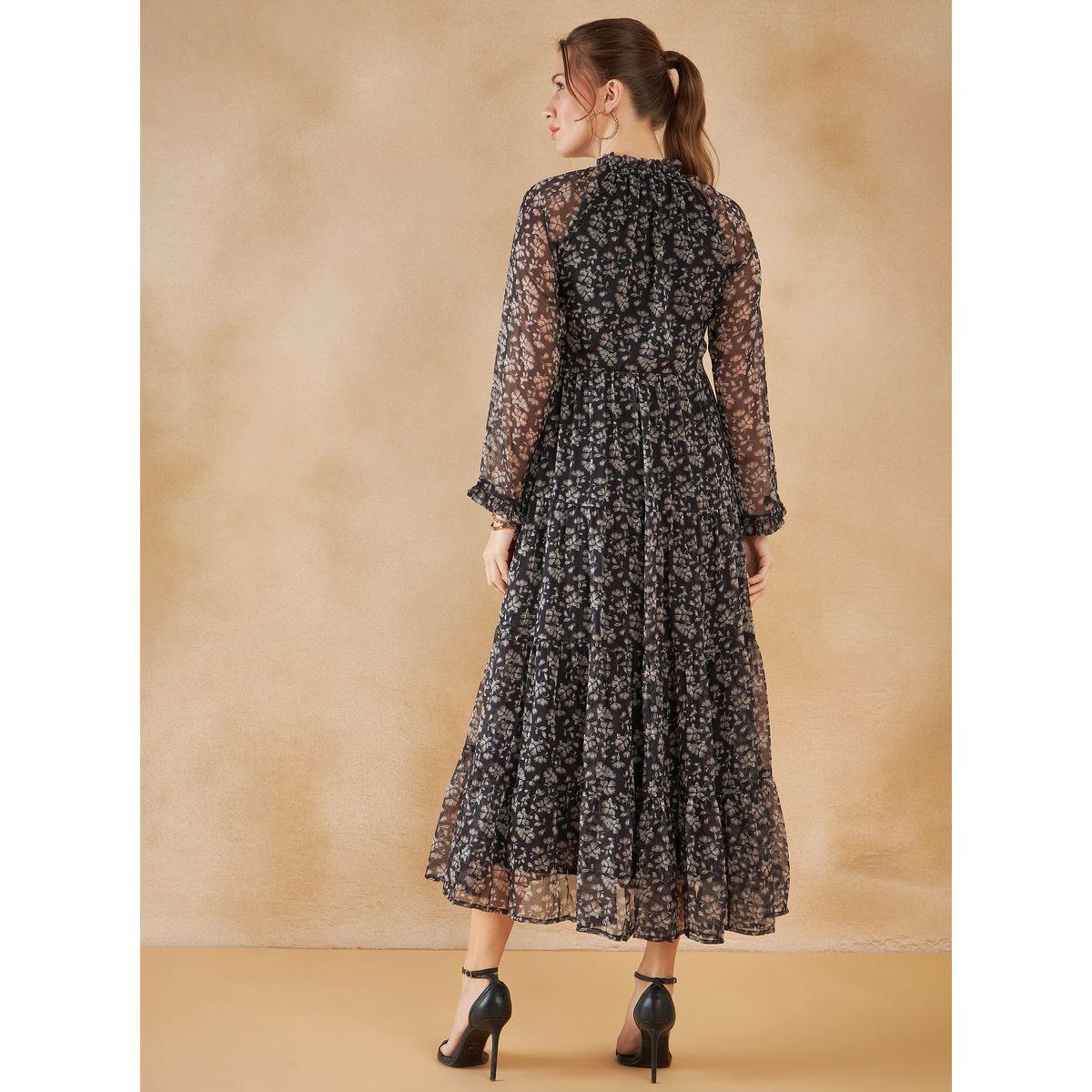فستان طويل بطبعة زهور وياقة باربطة فِميلا × ستايلي-women-clothing-dresses-image-2
