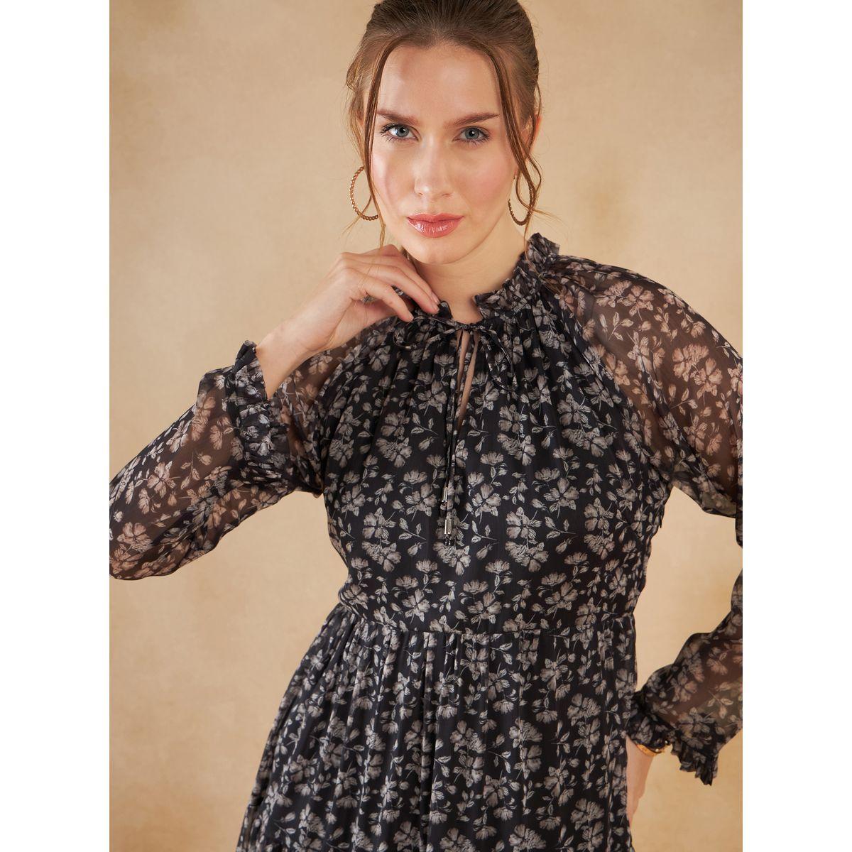 فستان طويل بطبعة زهور وياقة باربطة فِميلا × ستايلي-women-clothing-dresses-image-4