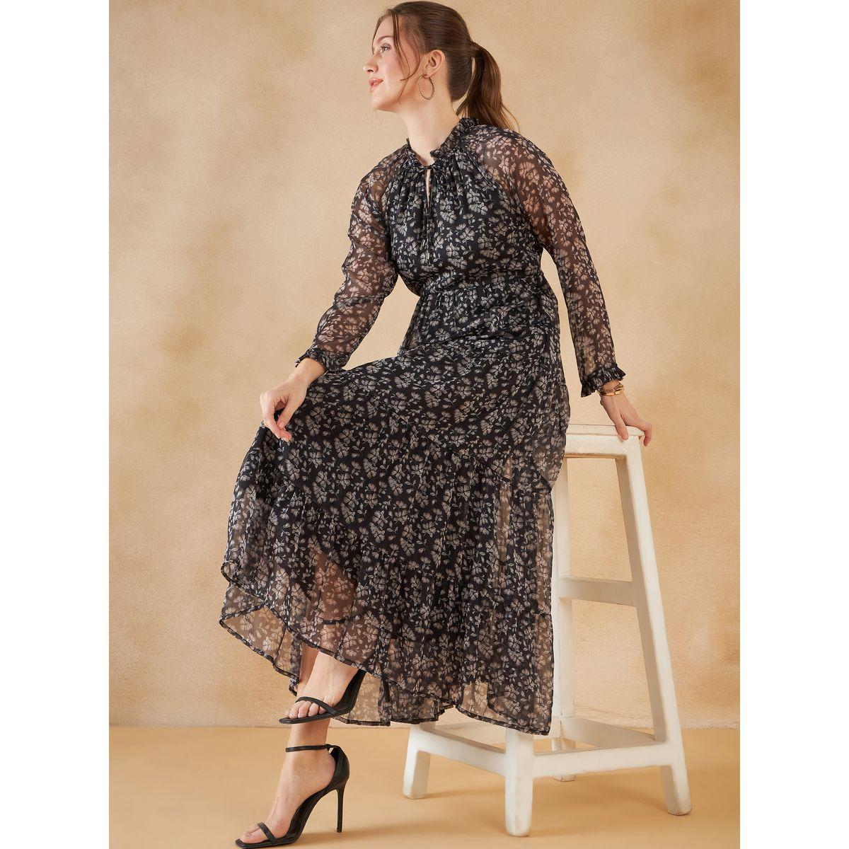 فستان طويل بطبعة زهور وياقة باربطة فِميلا × ستايلي-women-clothing-dresses-image-5
