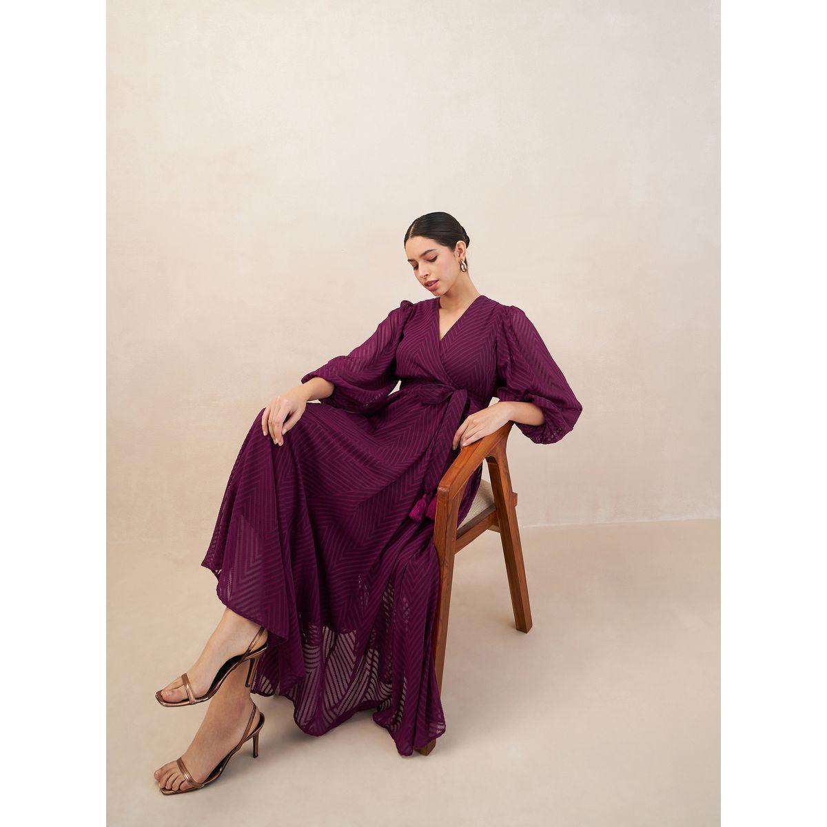 Femmella X Styli  Dobby Zig Zag A-Line Wrap Maxi Dress-women-clothing-dresses-image-6