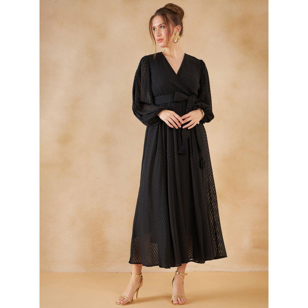 Femmella X Styli  Dobby Zig Zag Texture A-Line Maxi Dress-women-clothing-dresses-image-1