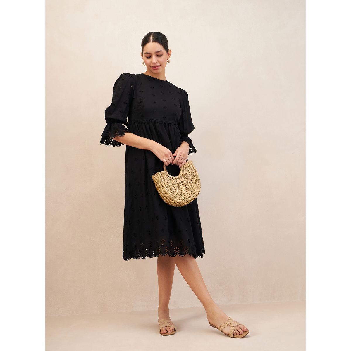 فستان ميدي قطن بحواف بنمط صدف فِميلا × ستايلي-women-clothing-dresses-image-1