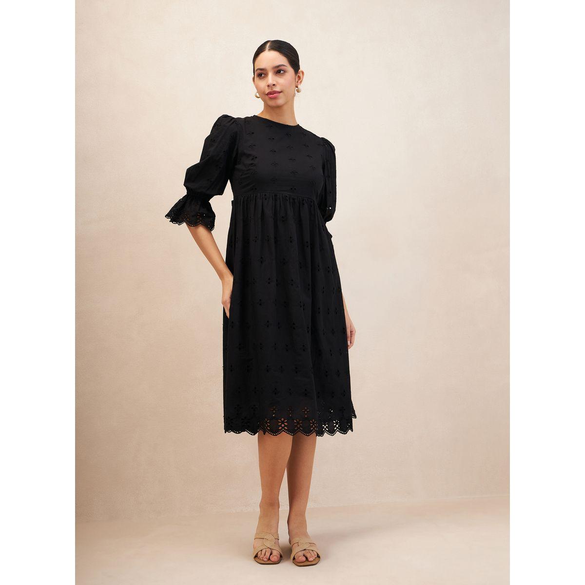 فستان ميدي قطن بحواف بنمط صدف فِميلا × ستايلي-women-clothing-dresses-image-2