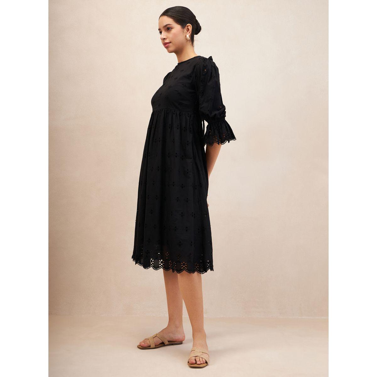 فستان ميدي قطن بحواف بنمط صدف فِميلا × ستايلي-women-clothing-dresses-image-4