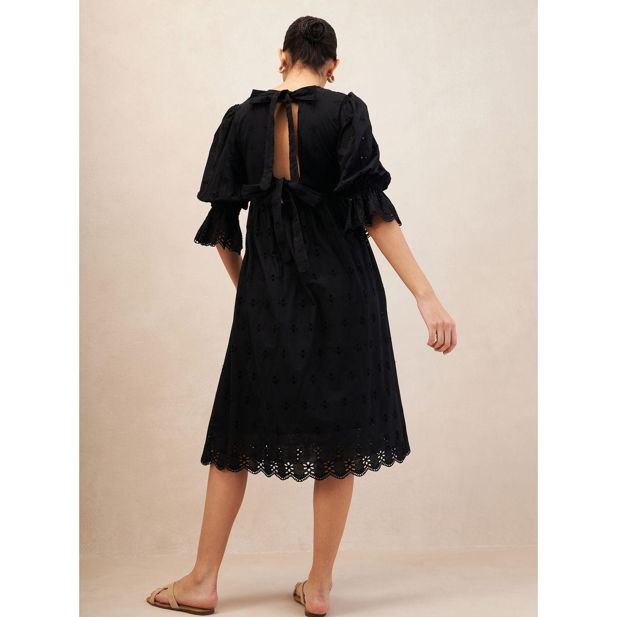 فستان ميدي قطن بحواف بنمط صدف فِميلا × ستايلي-women-clothing-dresses-image-5