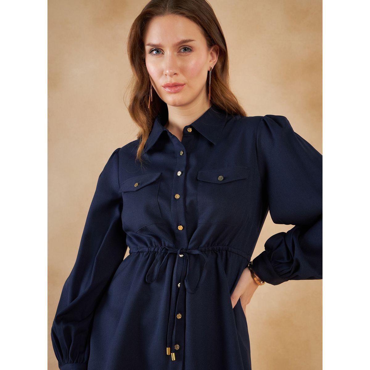 Femmella X Styli  Pocket Detail Drawstring Tie Up Longline Shirt & Pants Co-Ord-women-clothing-coordsets-image-3