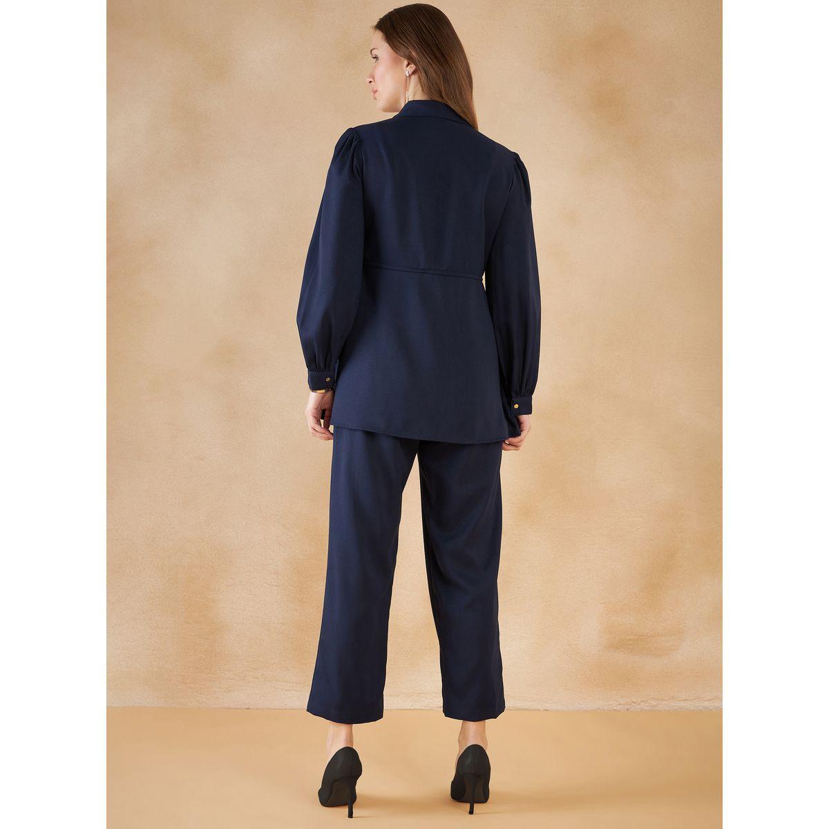 Femmella X Styli  Pocket Detail Drawstring Tie Up Longline Shirt & Pants Co-Ord-women-clothing-coordsets-image-6