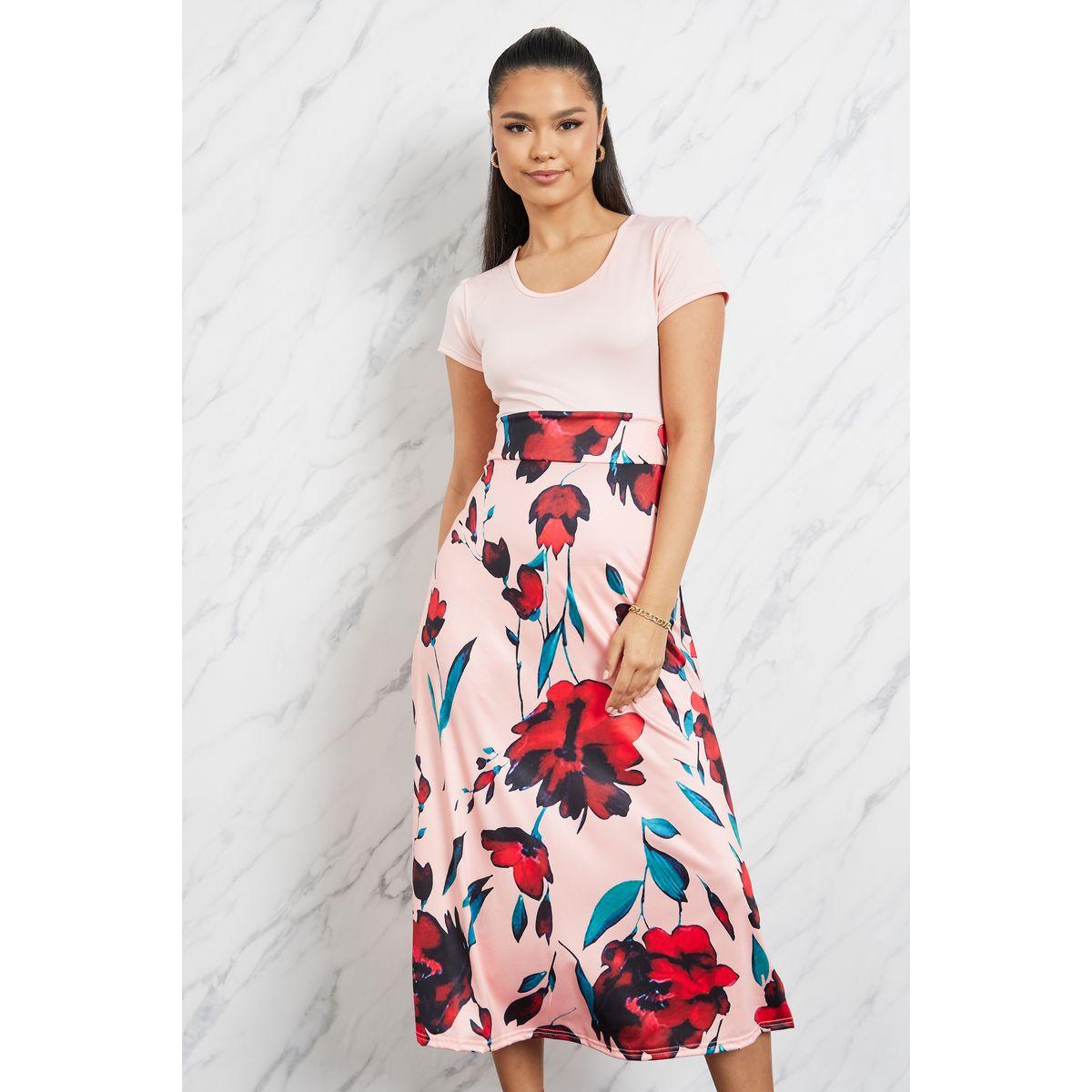 Styli Floral Print Knit Shift Midi Dress-women-clothing-dresses-image-2