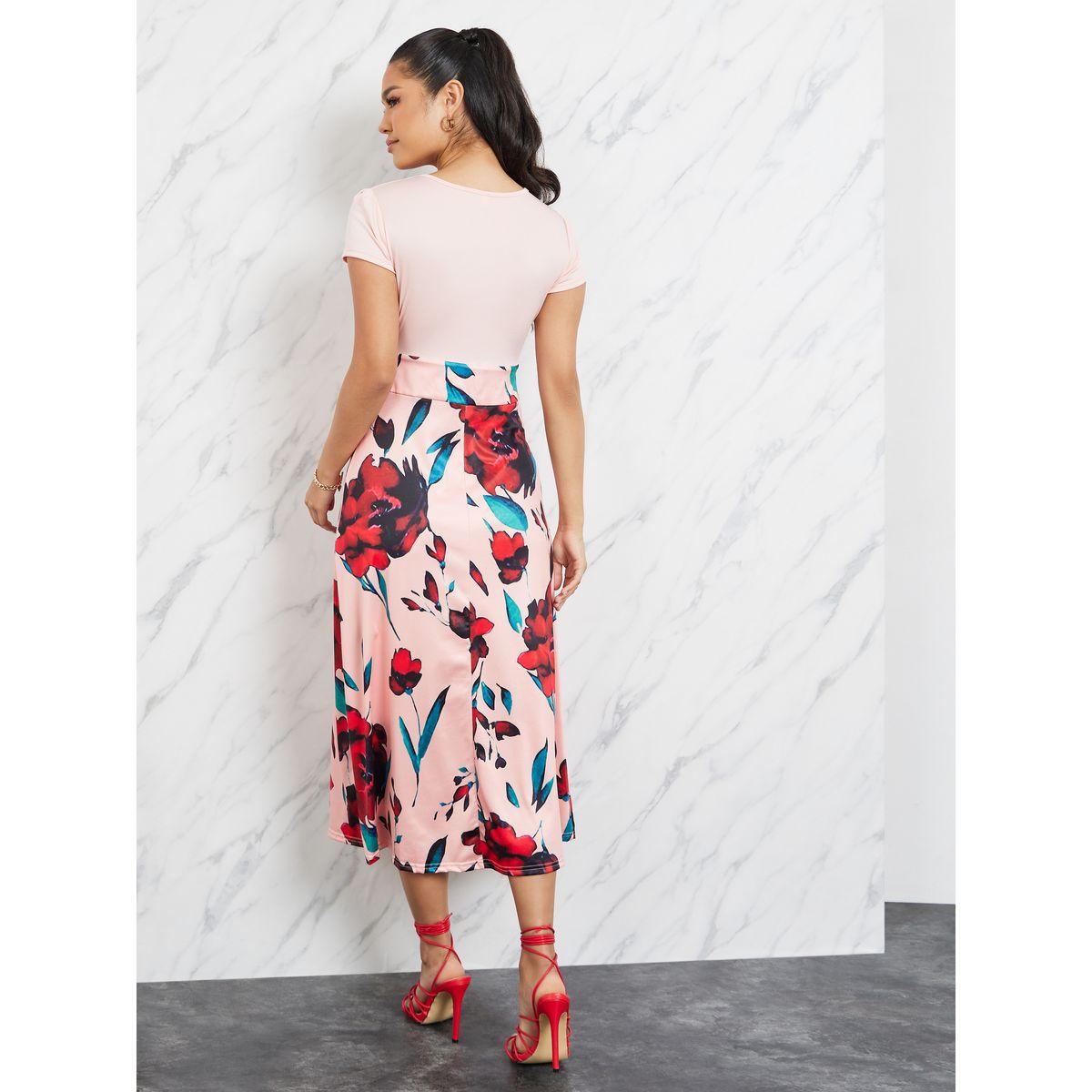 فستان ميدي محبوك مطبع بزهور-women-clothing-dresses-image-4