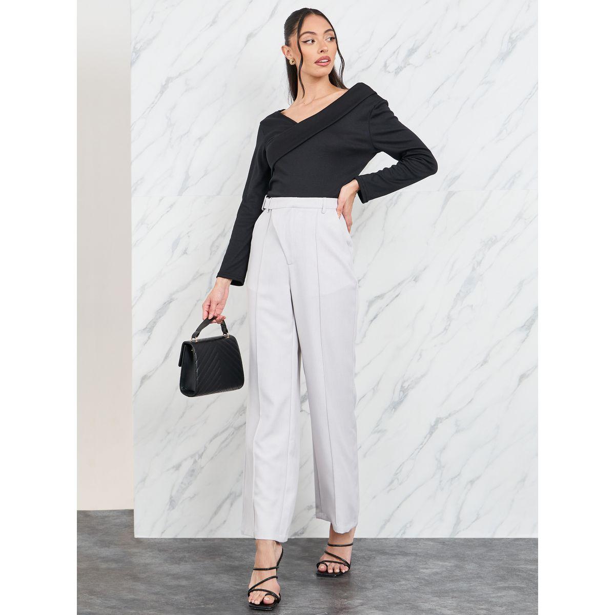 بلوزة سادة بياقة غير متماثلة الطول-women-clothing-shirtsandblouses-blouses-image-2