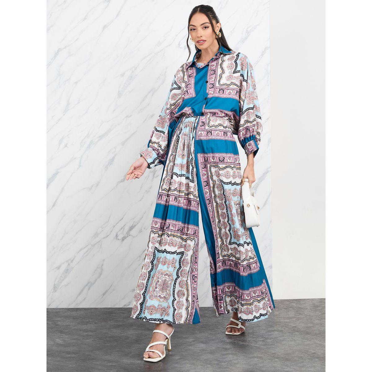 Styli All Over Print Shirt & Pleated Pants Co-Ord-women-clothing-coordsets-image-1