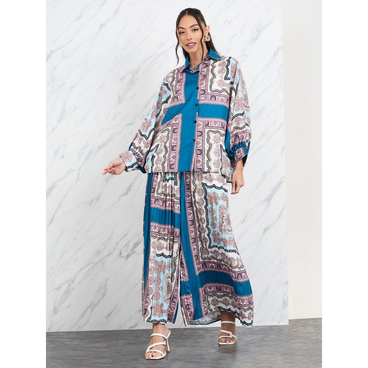 Styli All Over Print Shirt & Pleated Pants Co-Ord-women-clothing-coordsets-image-3