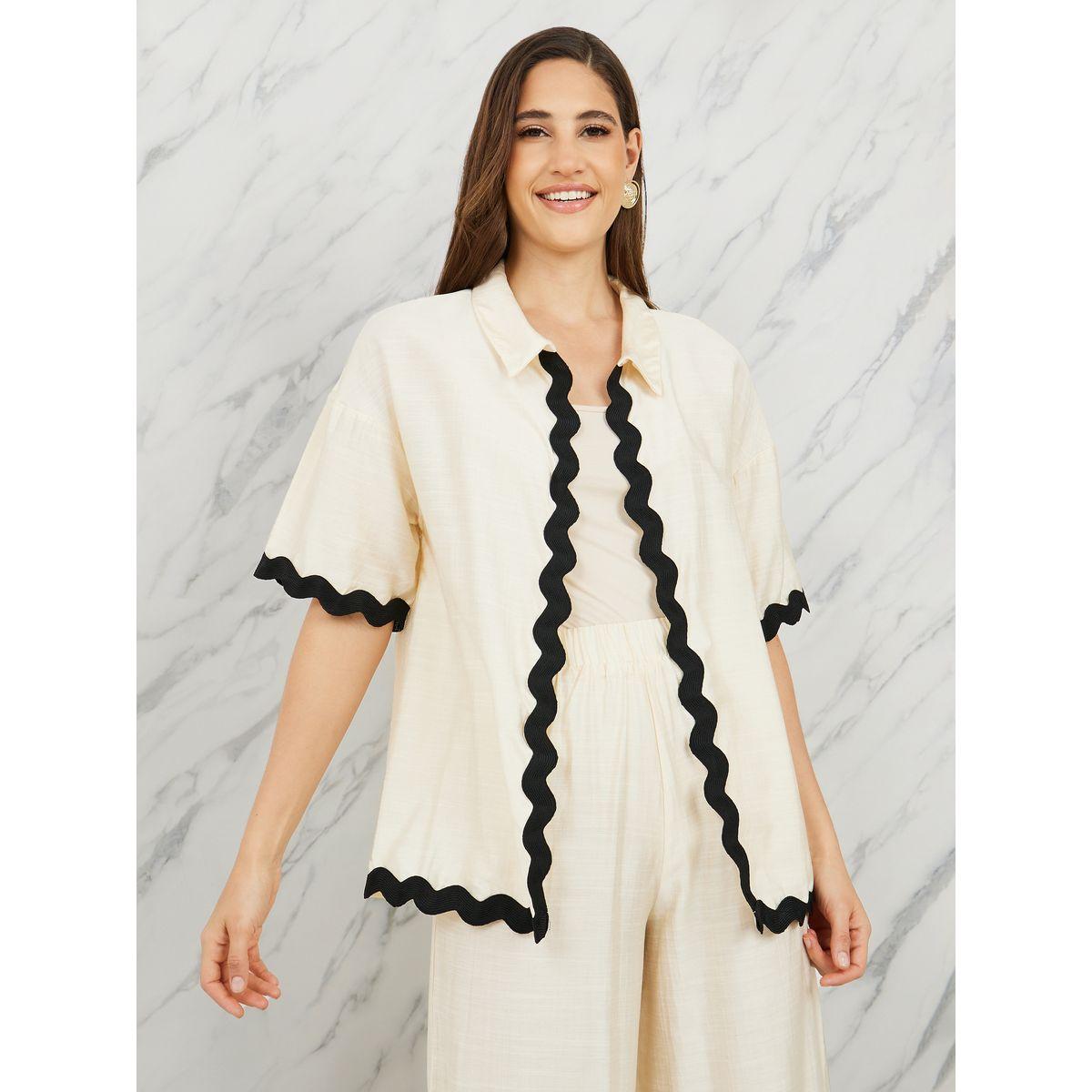 بنطال بارجل واسعة مع بلوزة بحافة شكل صدف-women-clothing-coordsets-image-2