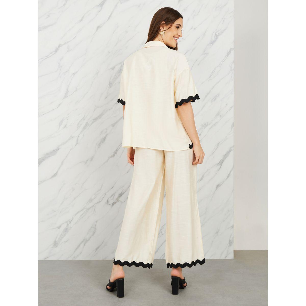 بنطال بارجل واسعة مع بلوزة بحافة شكل صدف-women-clothing-coordsets-image-5