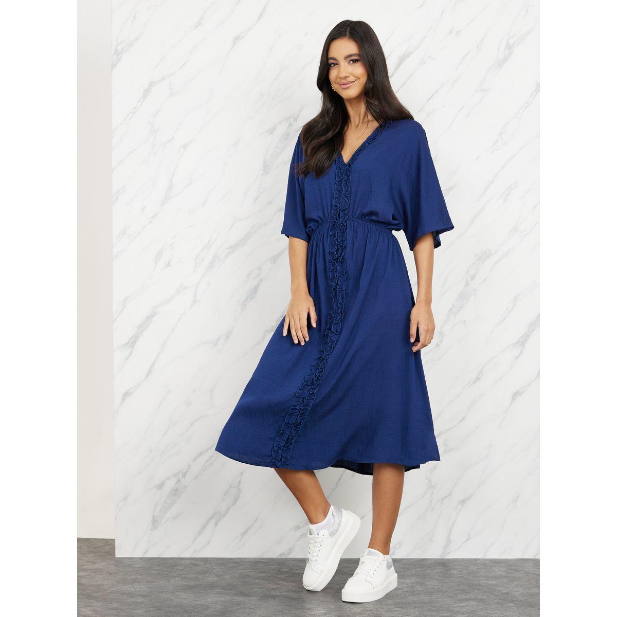 Styli Ruffle Detail A-Line Midi Dress-women-clothing-dresses-image-1